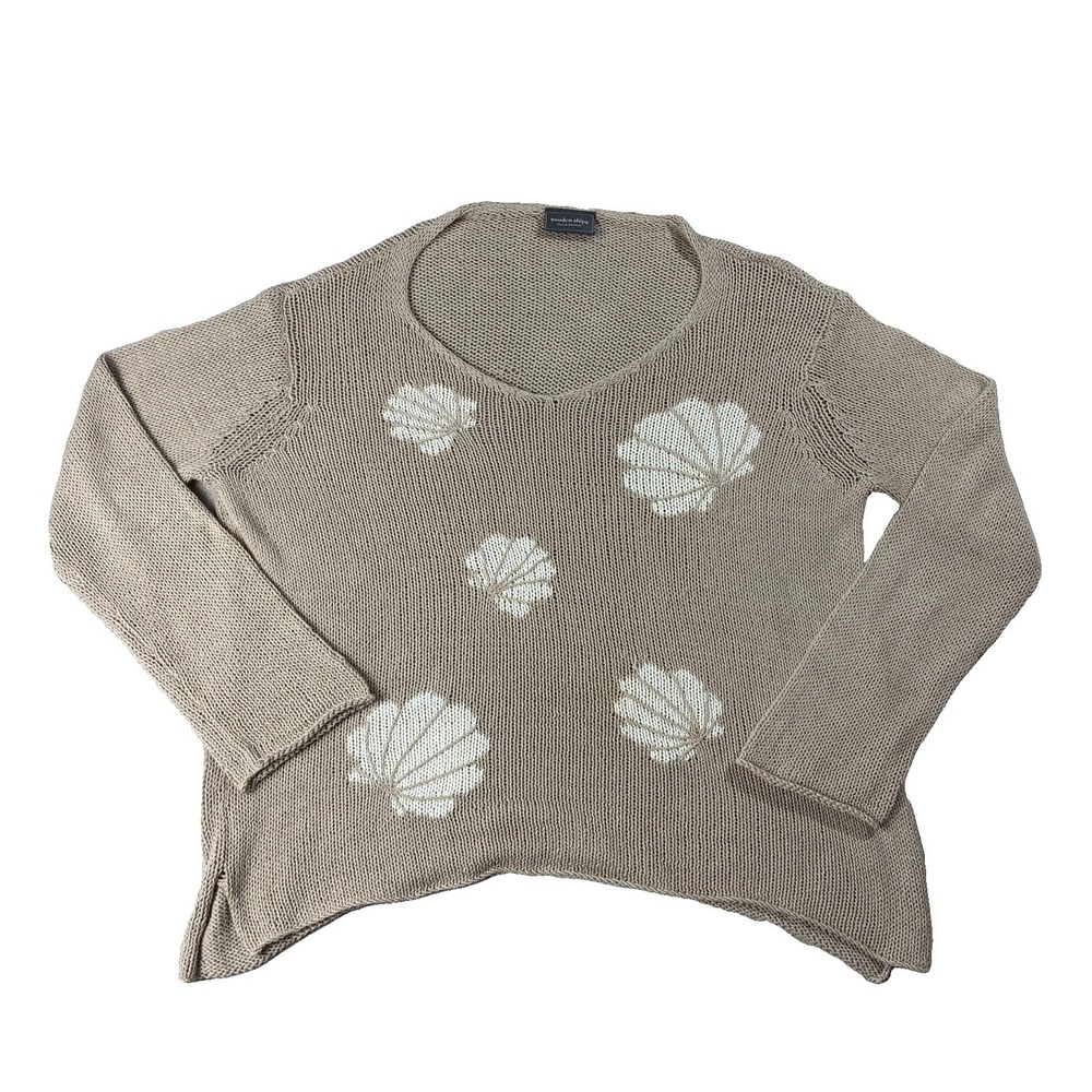 Wooden Ships Sea Shell Open Knit Sweater Beige Women's XL Coastal Grandmother